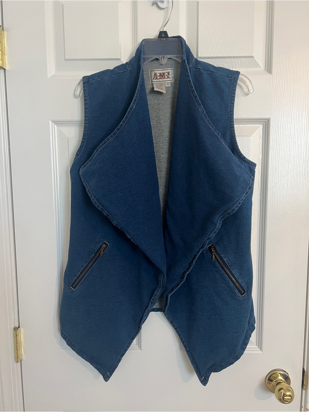 AMX Waterfall Denim Zip Pocket Drape Vest Women’s Medium